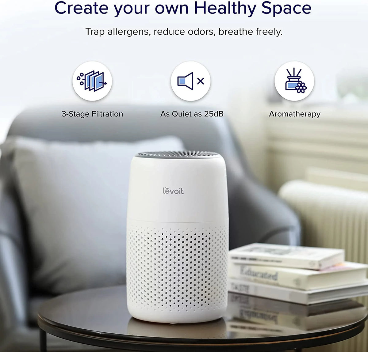 Levoit Desktop HEPA Air Purifier with Aroma for Bedroom & Office (178 Sq. Ft), Core Mini, White
