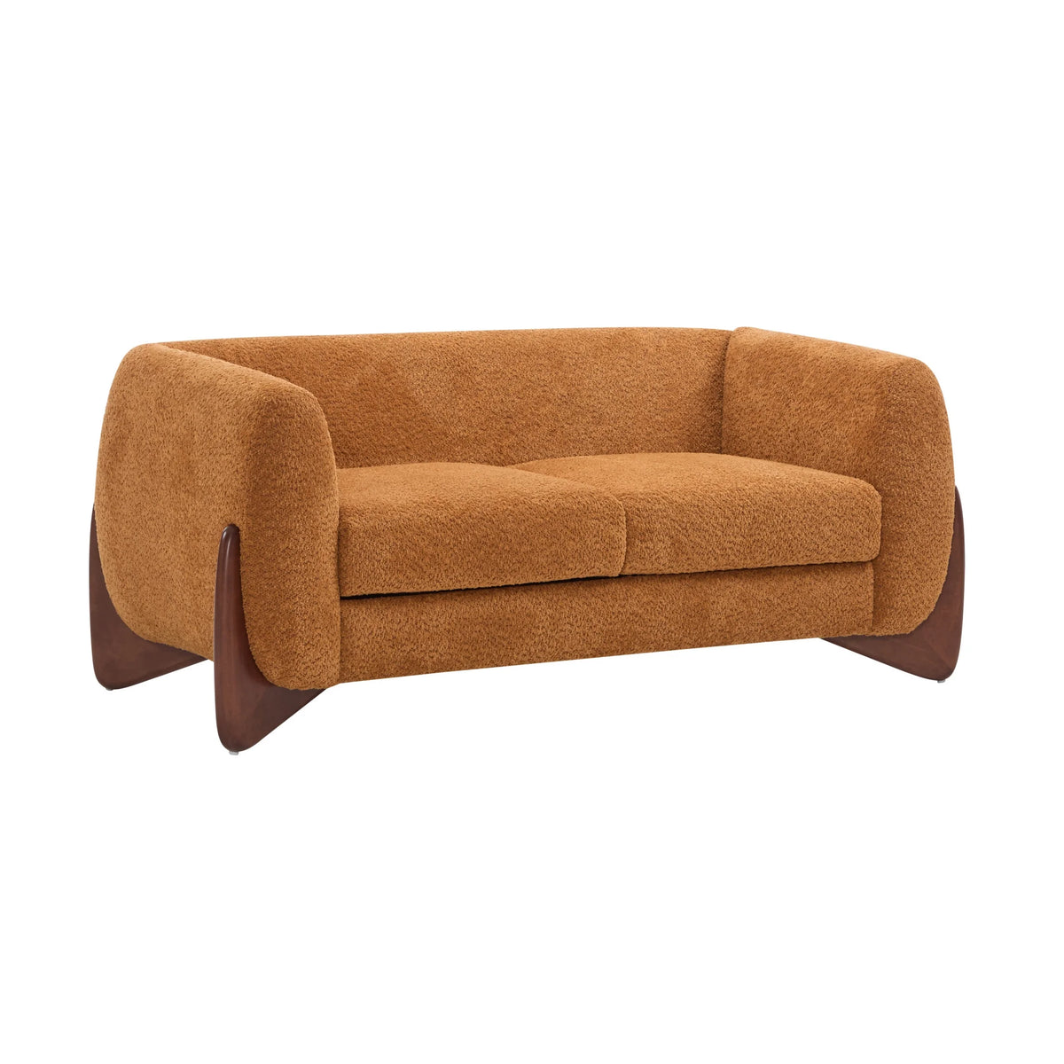 Arlo Modern Boucle Upholstery 2-Seater Sofa with Solid Wood Legs, Caramel