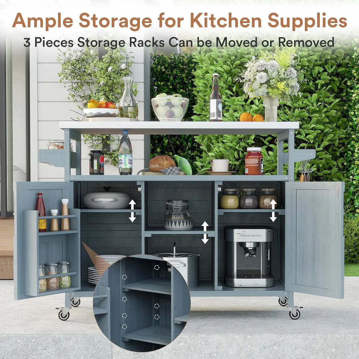 ZIVACATE Rolling Kitchen Island with Drop Leaf and Storage Large 53 in Movable Kitchen Carts White