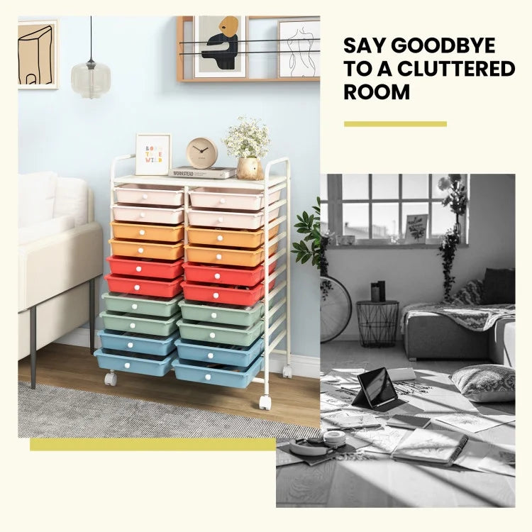 20 Drawers Rolling Storage Cart Studio Organizer