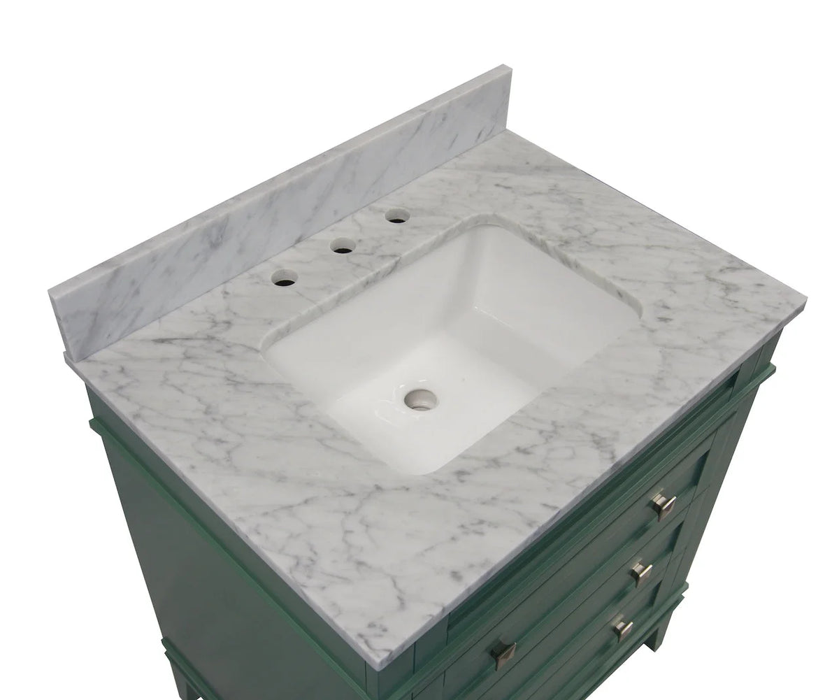 Eleanor 30" Bathroom Vanity with White Cabinet and Carrara Marble Top