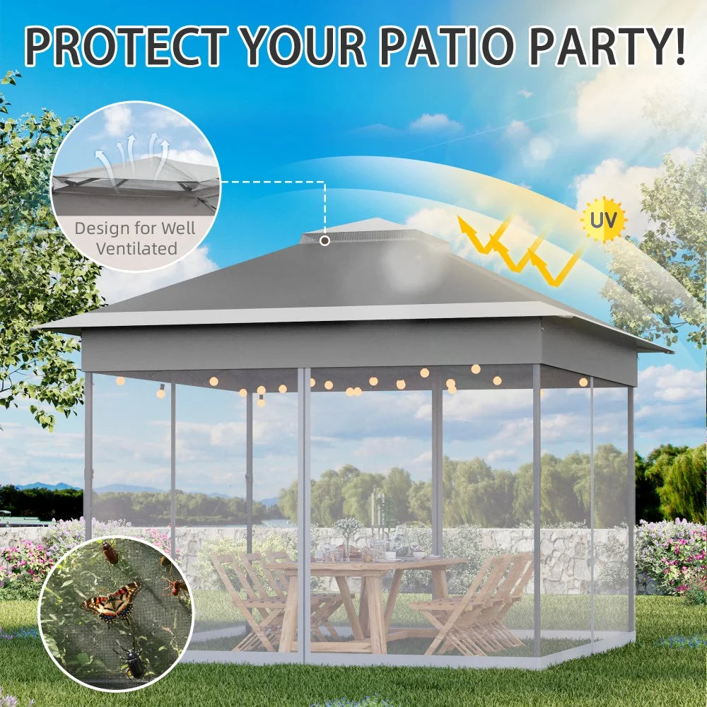Bezseller 11x11 Pop up Gazebo, Outdoor Waterproof Canopy Tent with Mosquito Netting for Outdoors, Khaki