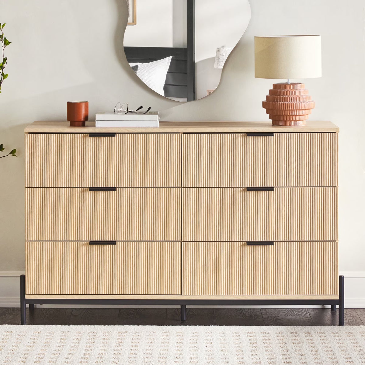 Walker Edison Mid-Century 6-Drawer Dresser with Reeded Drawer Fronts, Mocha