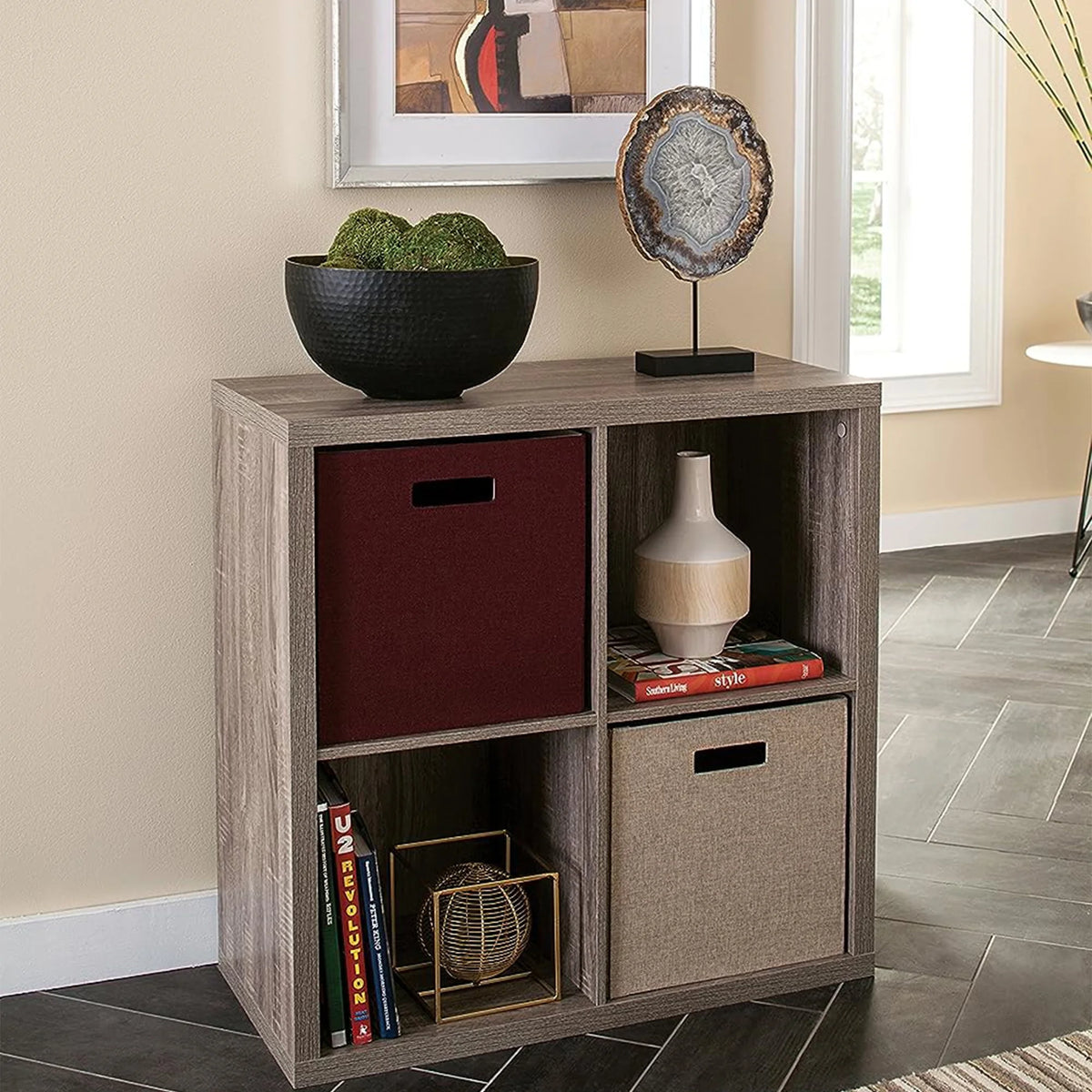 ClosetMaid 4 Cube Storage Shelf Bookshelf Organizer with Back Panel, Gray