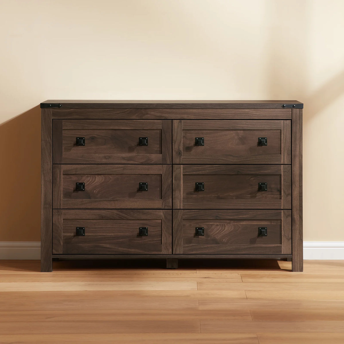 CHITOOMA Wooden Dressers for Bedroom 6 Drawer Adult, 47.2" Storage Cabine with Double Handle, Chest of Drawers for Living Room Hallway, Walnut