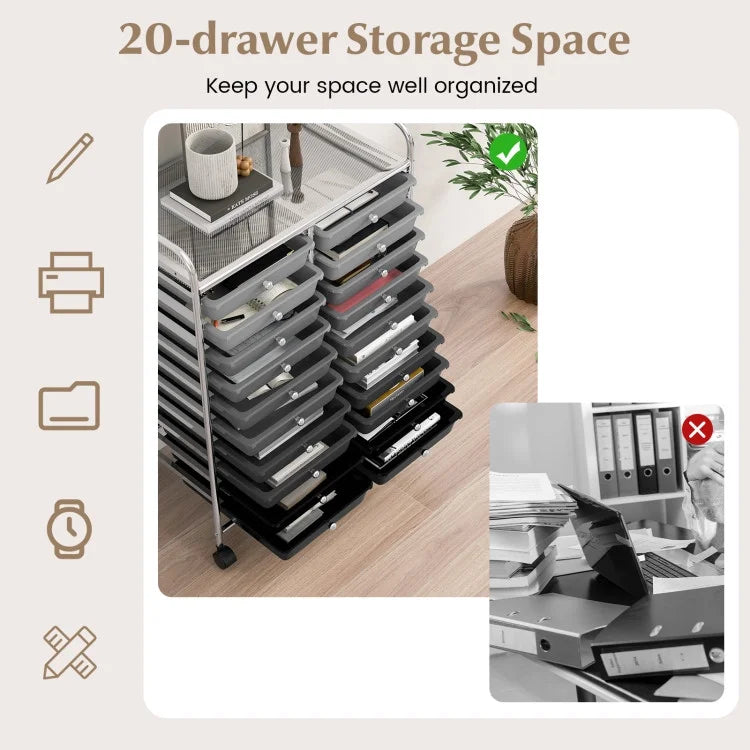 20 Drawers Rolling Storage Cart Studio Organizer
