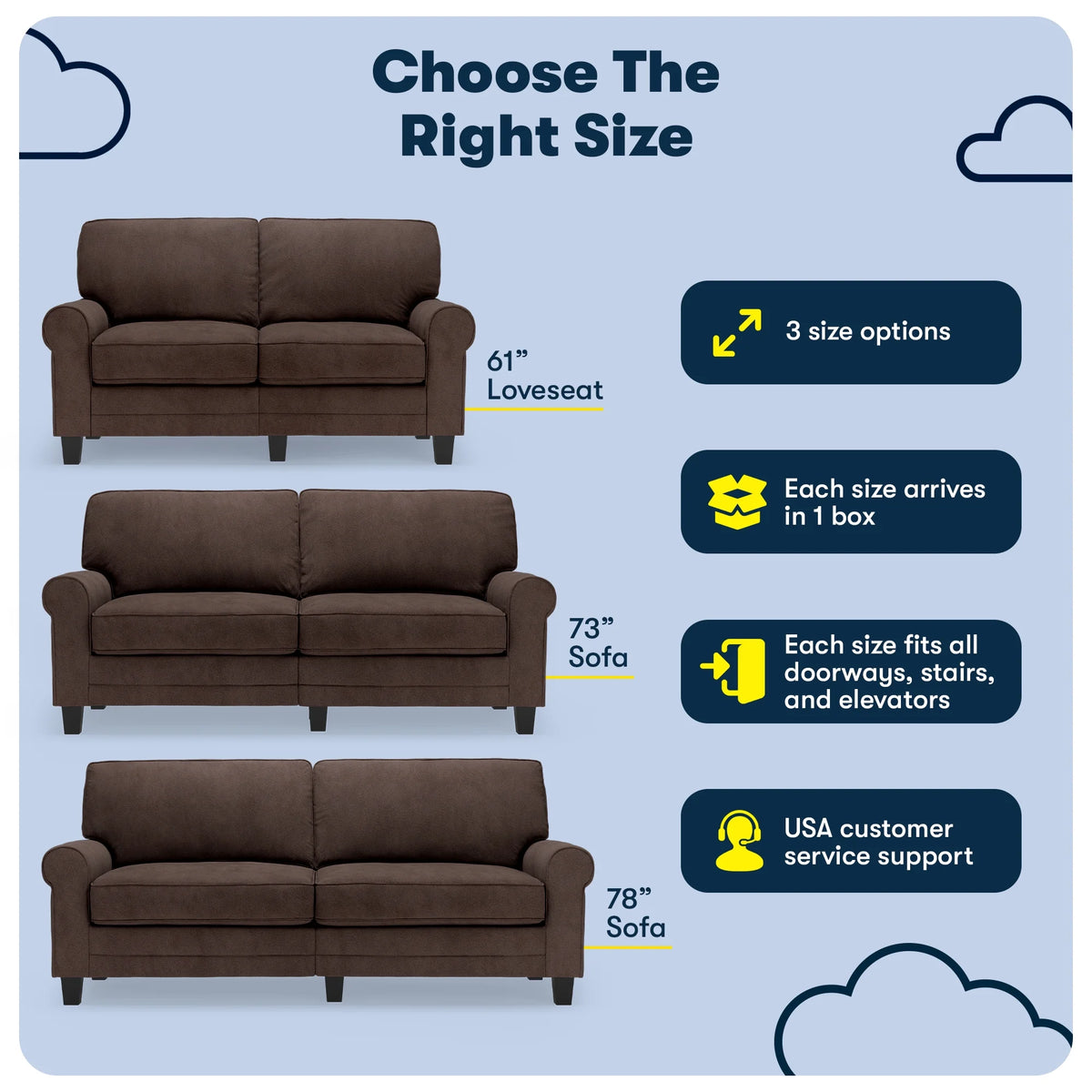 Serta Copenhagen 73" Rolled Arm Sofa with Removable Covers Light Gray