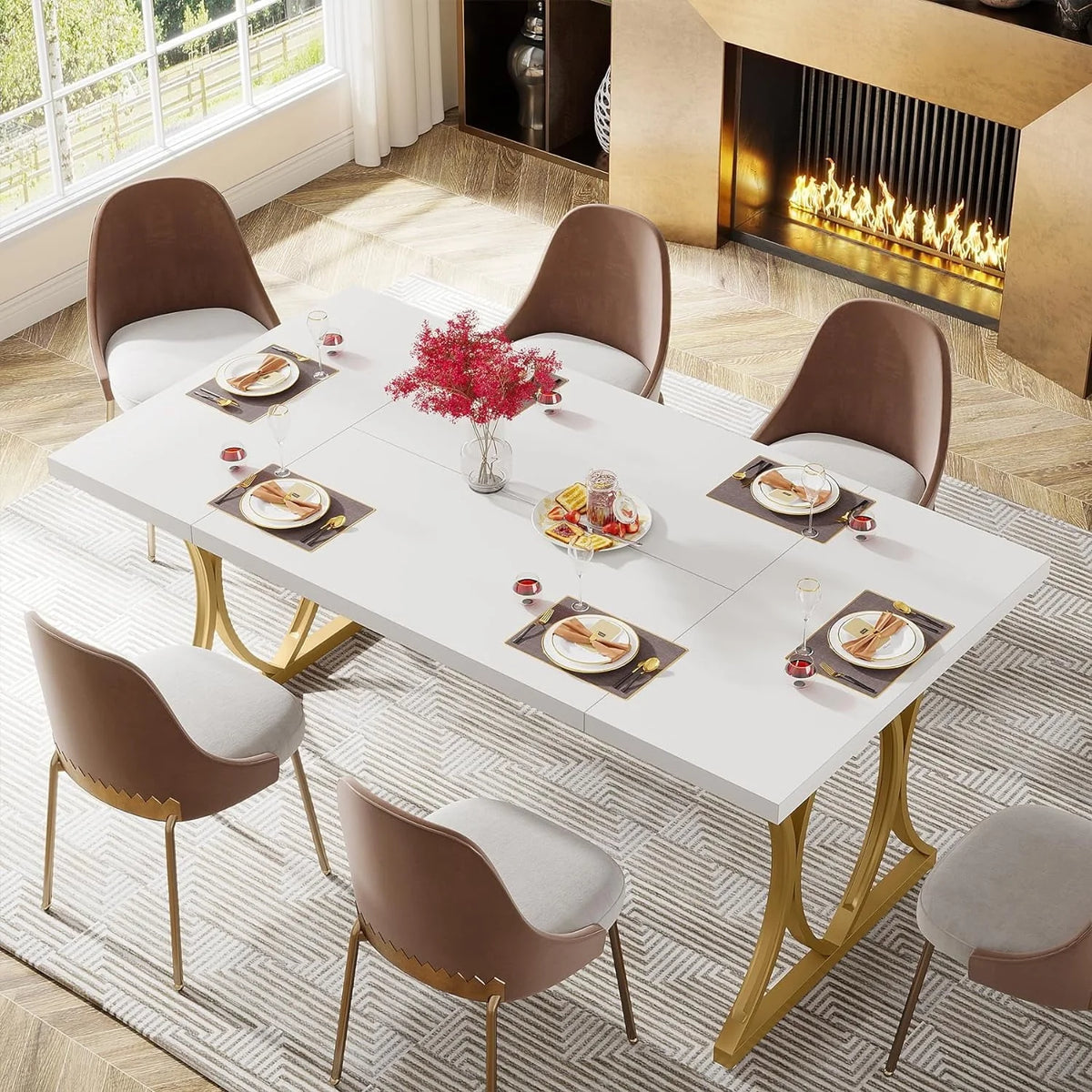 62.9 Inch Dining Table for 4-6 People,Kitchen Table Dinner Table for Dinning Room Kitchen
