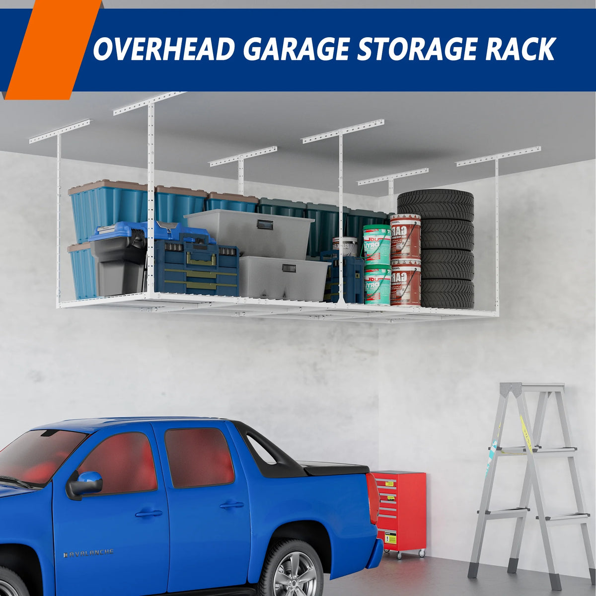 3 x 6FT Overhead Garage Storage Rack,Adjustable Ceiling Storage Racks,Garage Shelving Heavy Duty Storage Organizer System,500Lbs Weight Capacity(Black)