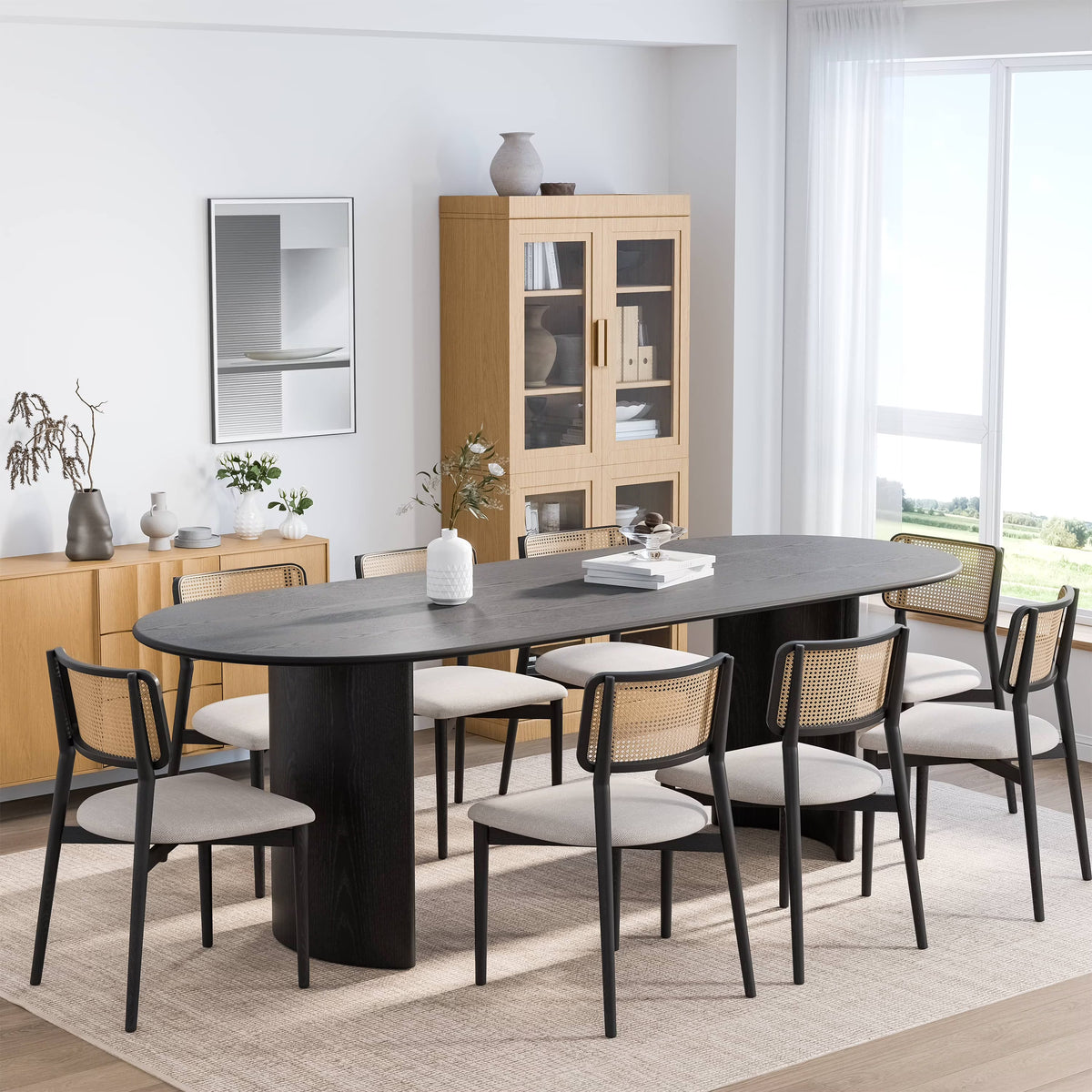 Haiden 79"x33.5" Soild Wood Dining Table Oval Kitchen Table, Black
