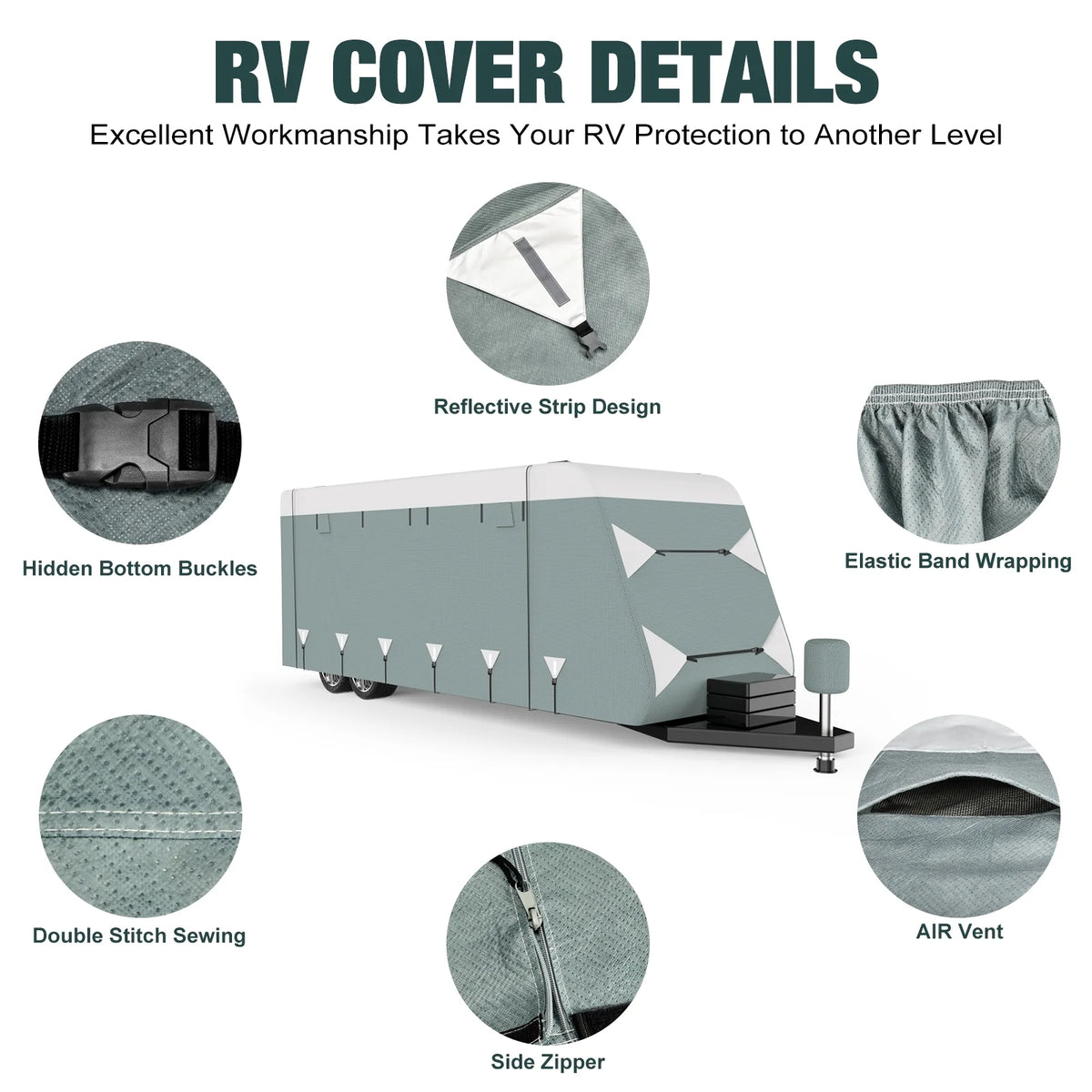 Filluck Lightweight & Easy Install RV Cover for Travel Trailers (20-22FT), Heavy-Duty 6-Layer Fabric All-Weather & UV Resistant Protection w/ Wind Straps & Vents