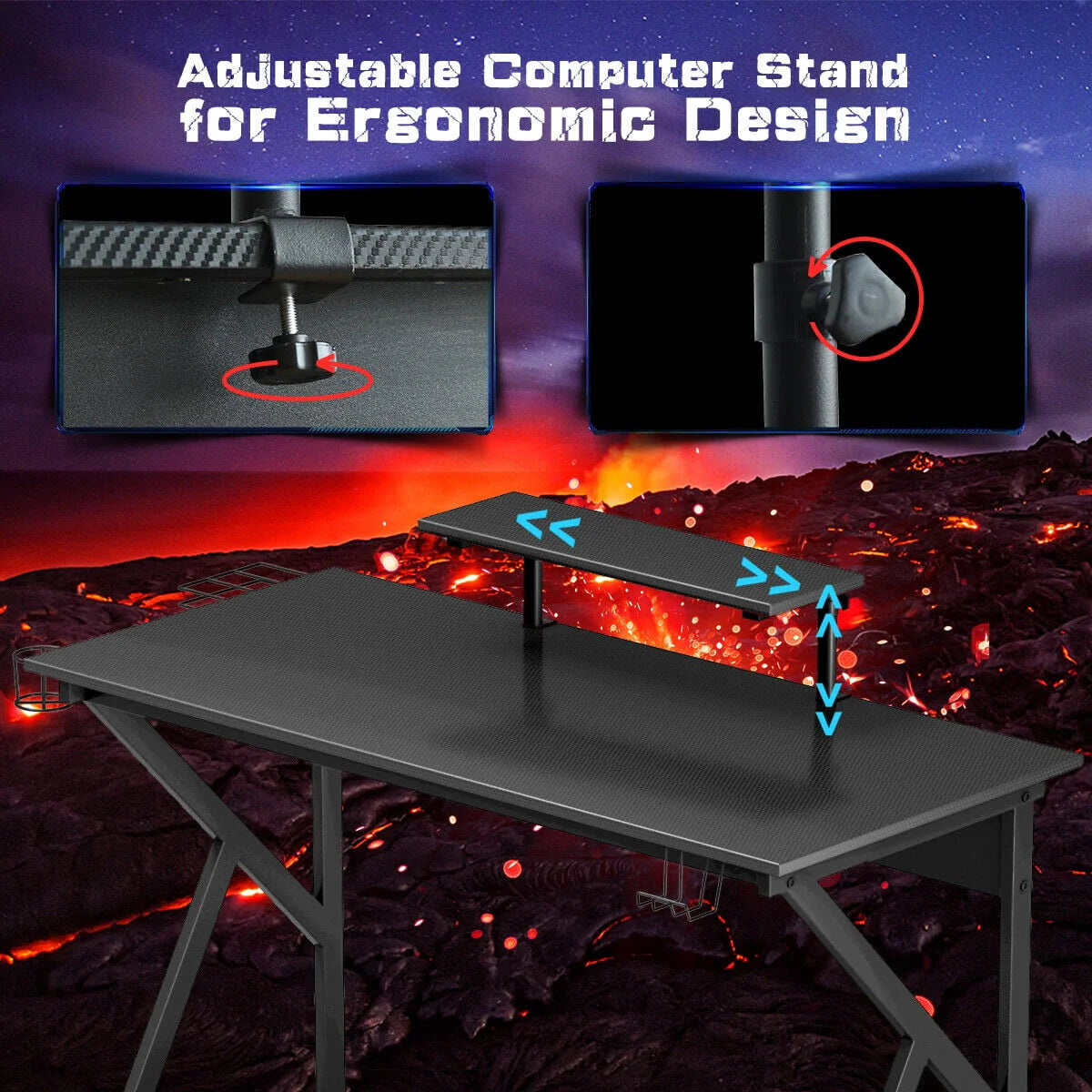 Gymax Gaming Desk Computer Desk PC Table Workstation with Cup Holder & Headphone Hook