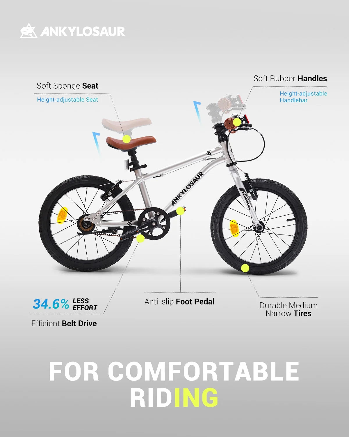 Lightweight 16" Kids Bike for Boys & Girls, Ages 4-12, with Unique Belt Drive