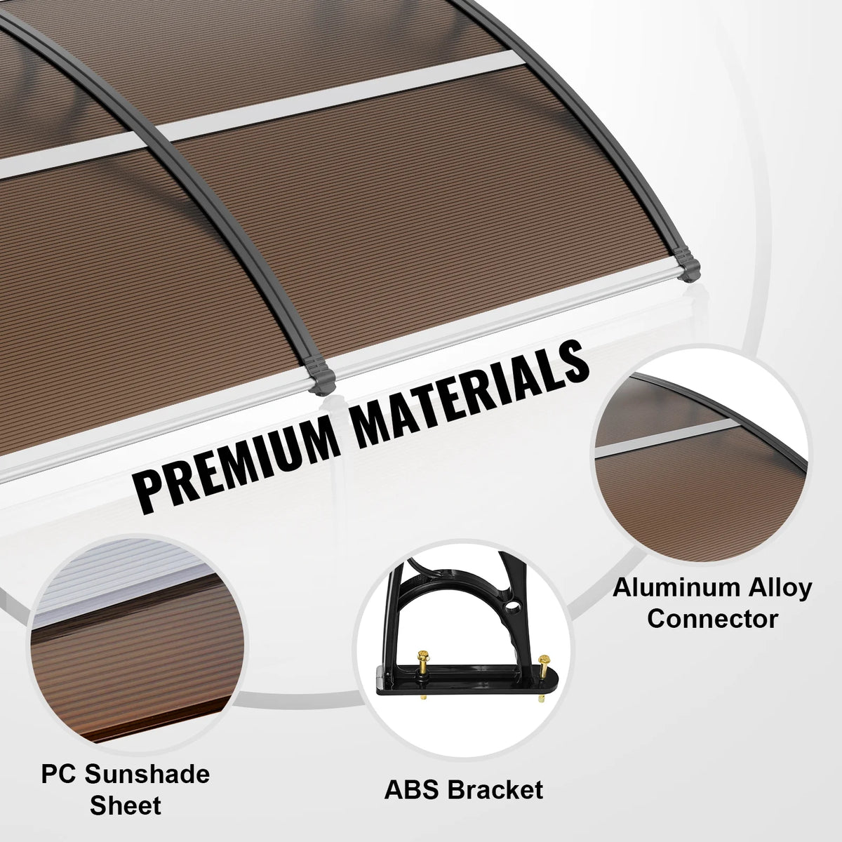 BENTISM Window Door Awning Canopy UV Rain Cover 38" x 78" PC Sheet Brown