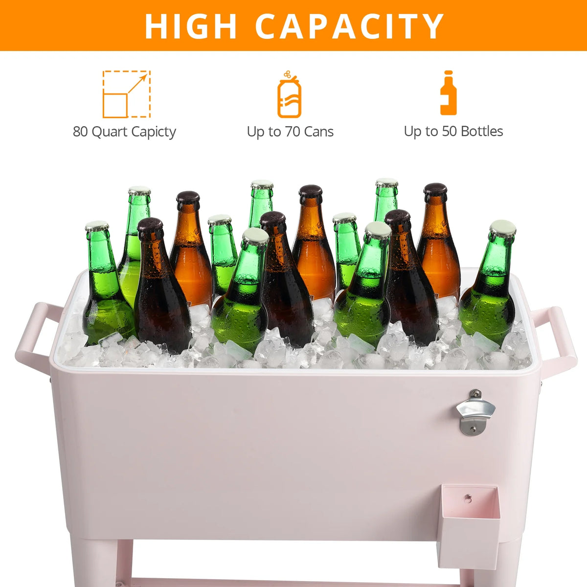 SamyoHome Rolling Cooler 80QT Frozen Warm Function with Shelf Pink