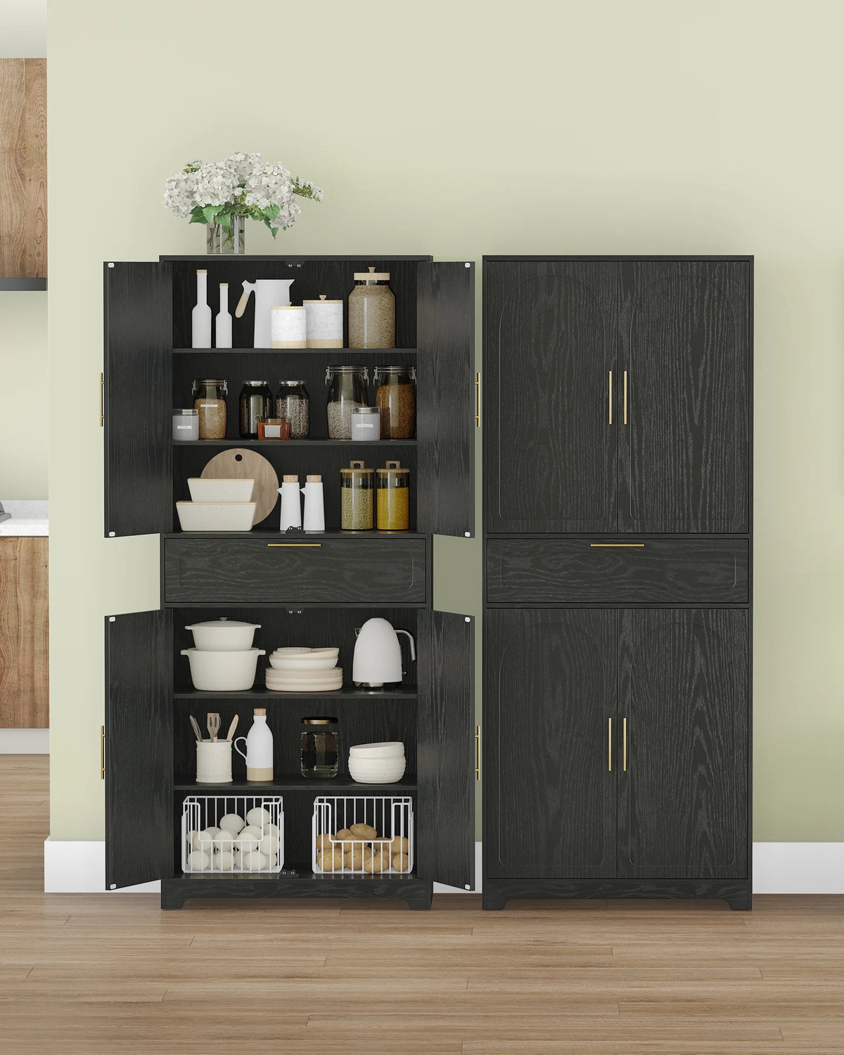 Kitchen Pantry Storage Cabinet, Freestanding Storage Cabinet with 4 Adjustable Shelves