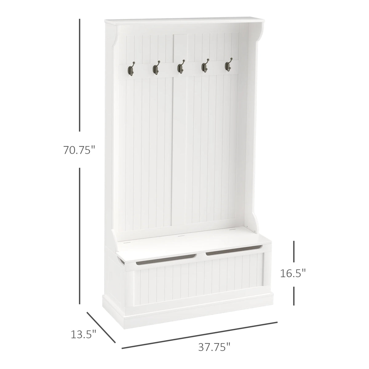 HOMCOM 3-In-1 Hall Tree Storage Bench and Coat Rack Cream White