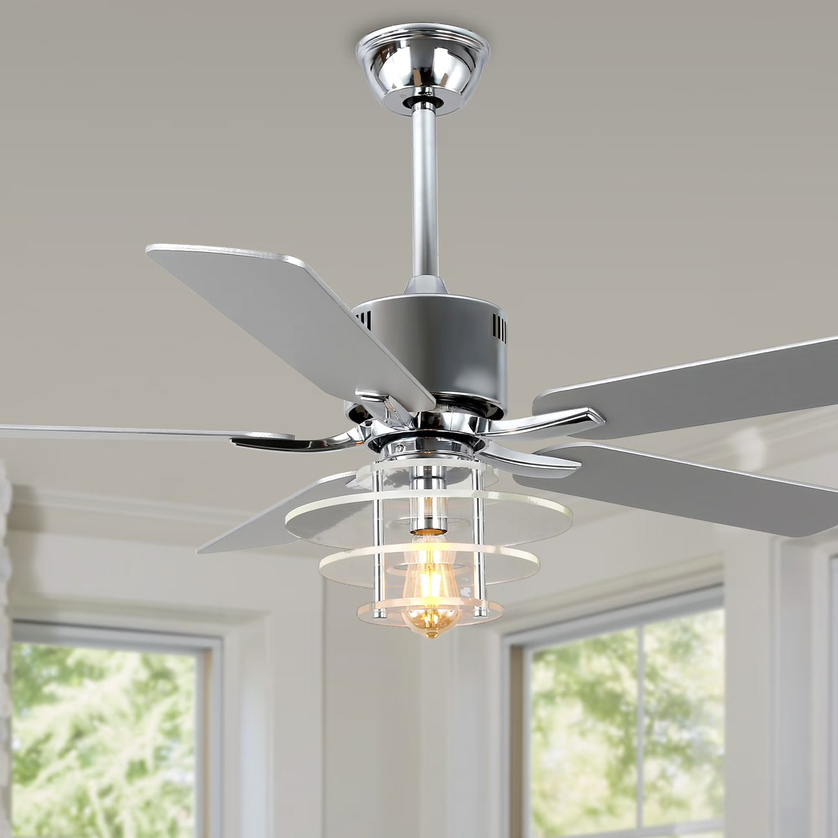 Bella Depot 52" Modern Black Ceiling Fan 6-Speed Reversible with Light and Remote Control