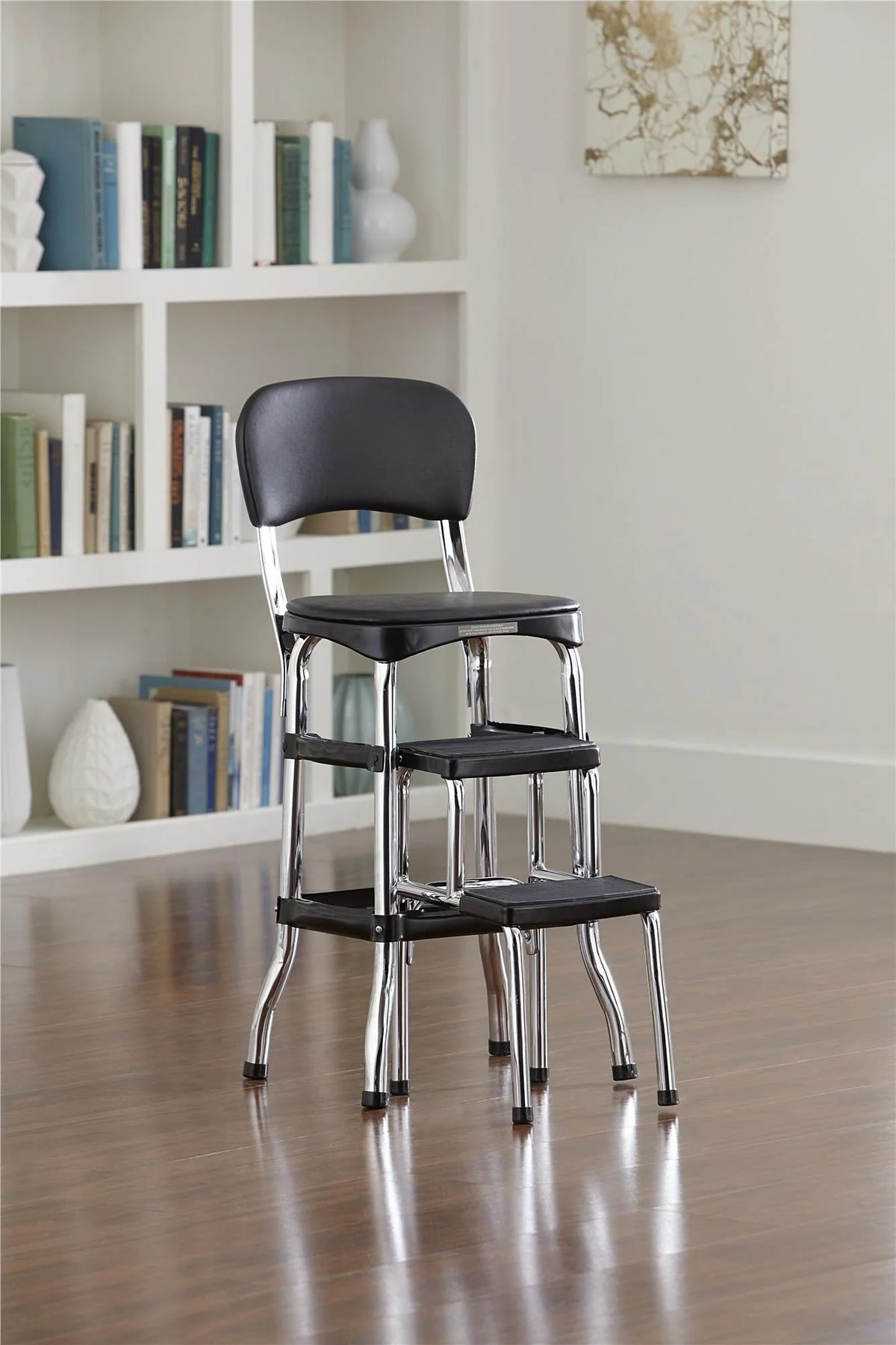 COSCO Stylaire Retro Chair + Step Stool with sliding steps, Black