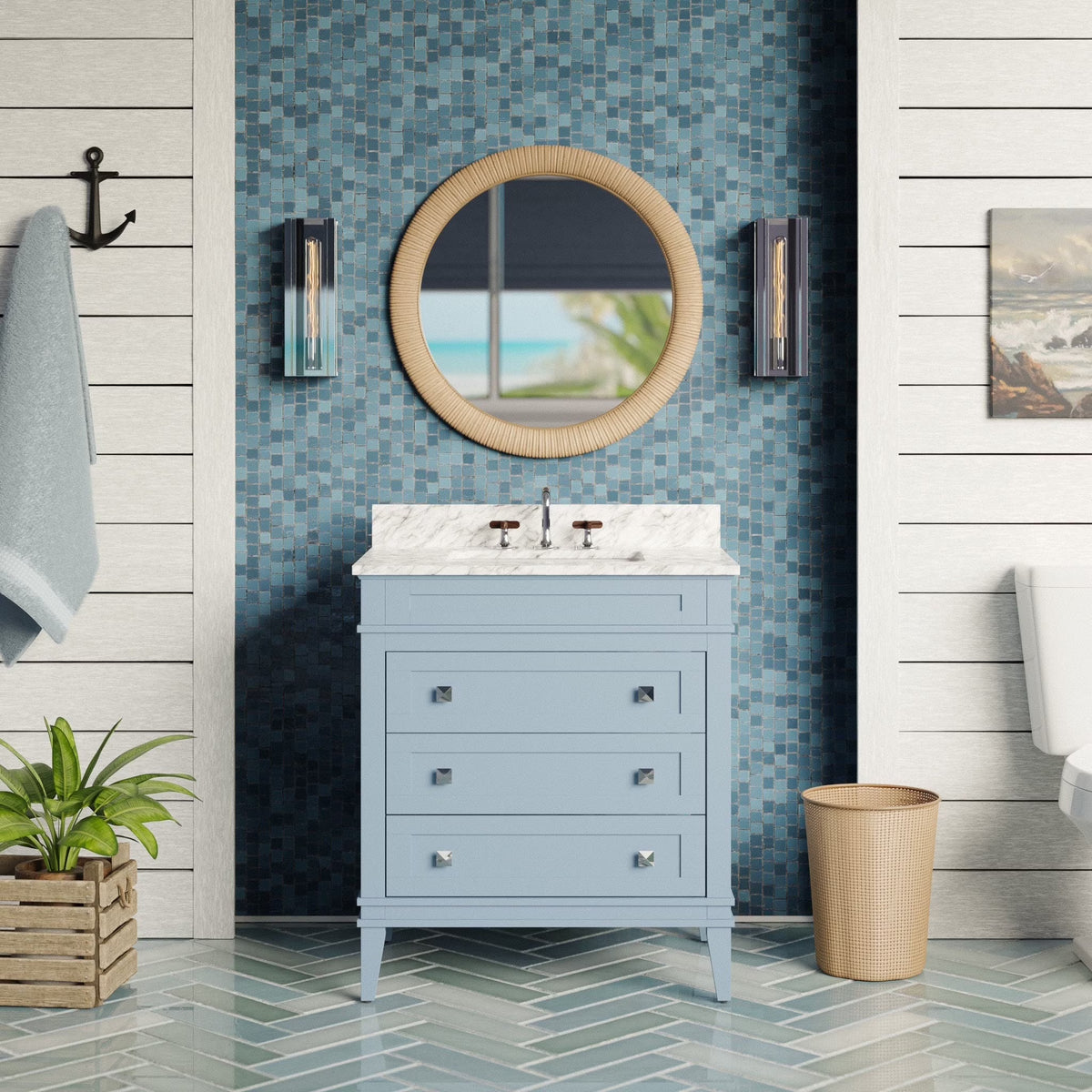 Eleanor 30" Bathroom Vanity with White Cabinet and Carrara Marble Top