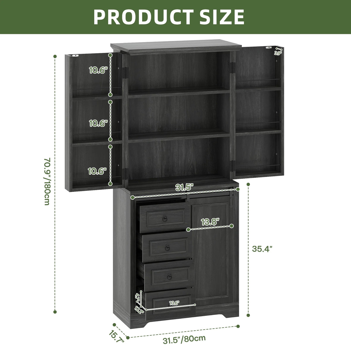Uforic Pantry Storage Cabinet with Doors & Drawers, Kitchen Cabinet with Shelves, White