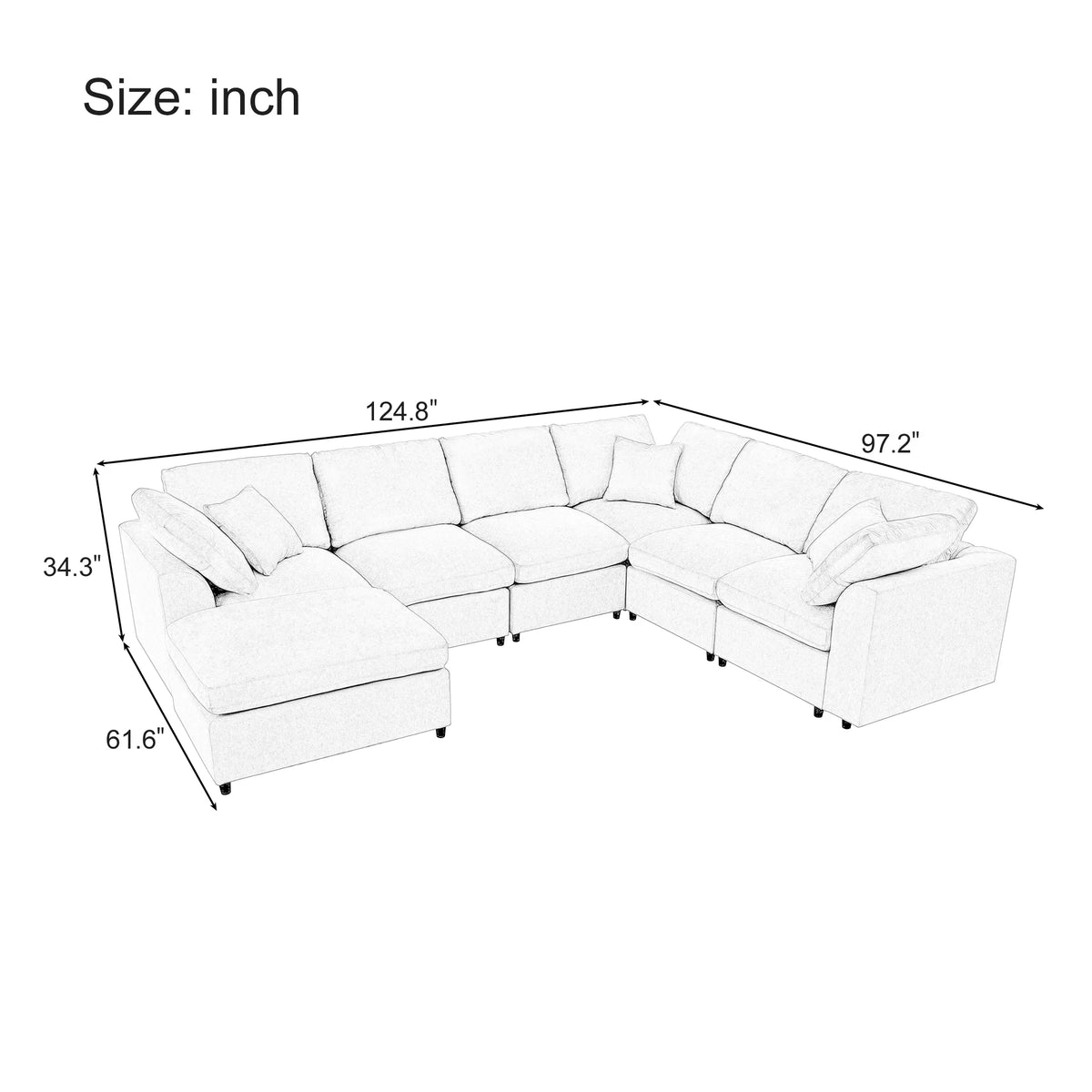 EUROCO 124.8" 7-Seater Oversized Modular Couches and Sofas Sectional with Ottoman,Sectional Sofa U/L Shaped Chenille Sectional Couch for Living Room, Office, Spacious Space