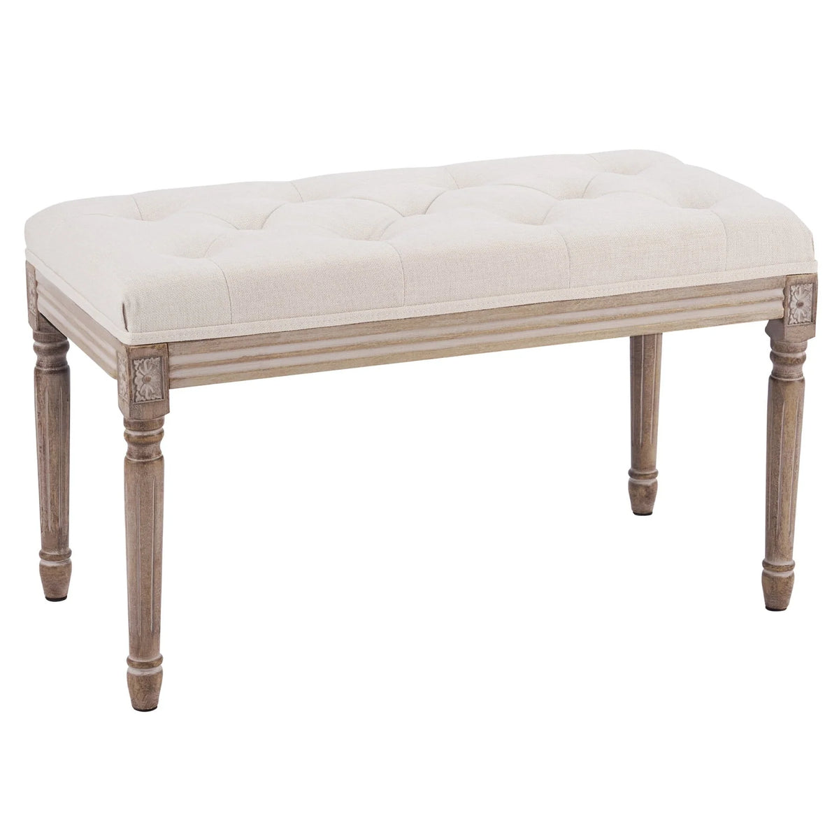 Wayshire Upholstered Entryway Bench with Rubber Wood Legs Tufted Ottoman for Dining Room Bedroom More