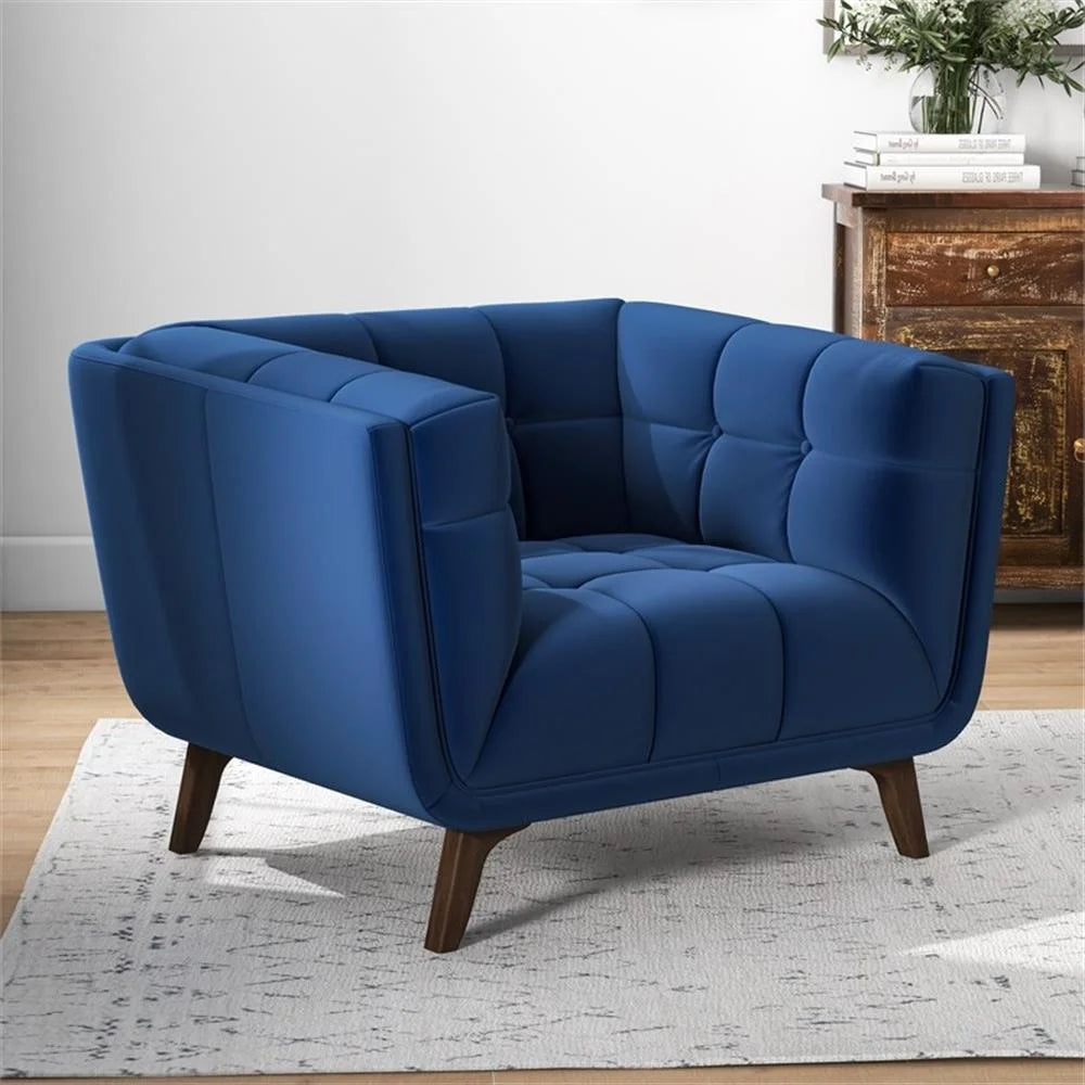 Allen Mid-Century Modern Velvet Upholstered Armchair in Blue