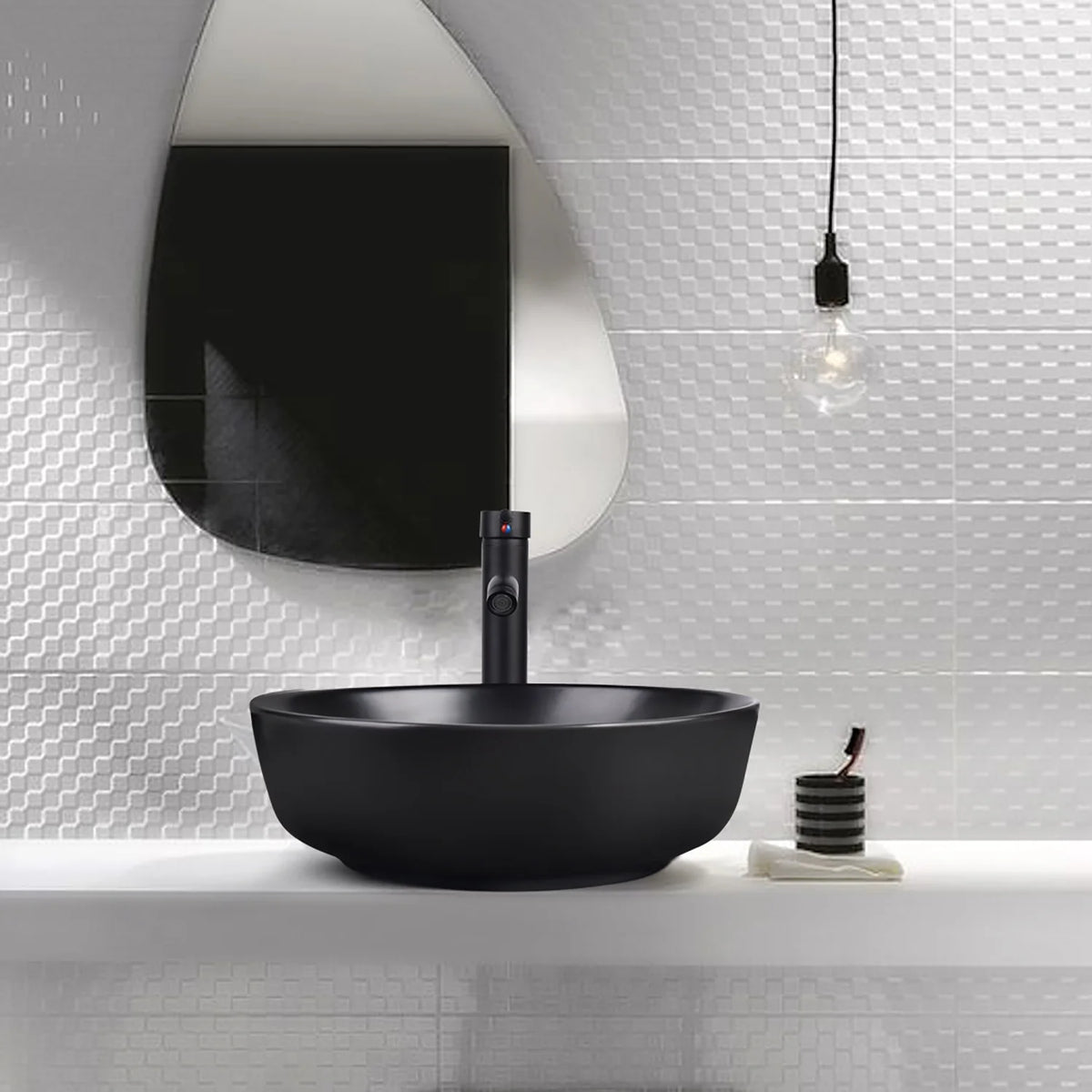 FULLWATT Bathroom Ceramic Sink Vanity Vessel Basin Porcelain Faucet Drain Combo Rectangle,White