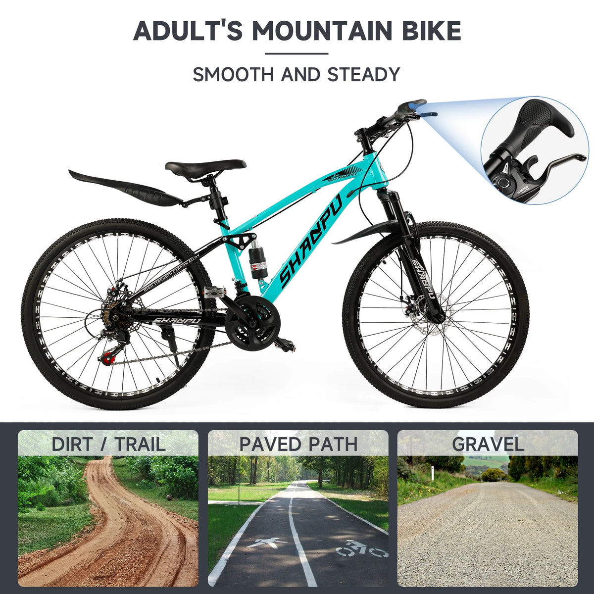 ARTUDATECH 26 Inch Wheel Full Suspension Mens Mountain Bike, Shimano 21 Speed,  Dual Disc Brake Bike for Men Womens Adult Bicycle With Bike Lock And Air Pump, orange