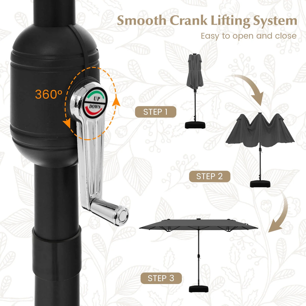 Costway 13ft Beige Rectangle Double-sided Patio Umbrella, Crank Lift
