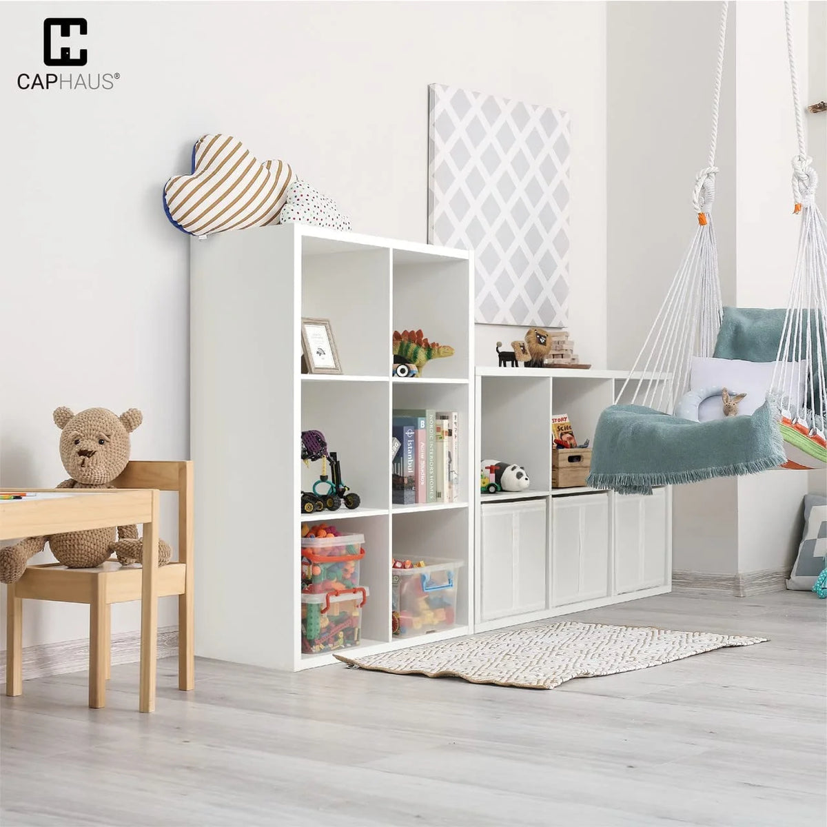 CAPHAUS Sturdy Room 13-Inch Cube Storage Organizer Shelf, with Extra Thick Exterior Edge, Open Storage Shelf Divider, Bookcase, 8-Cube, White