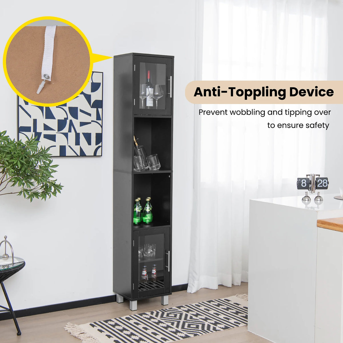 Costway 71'' Tall Tower Bathroom Storage Cabinet Organizer Display Shelves Bedroom Grey
