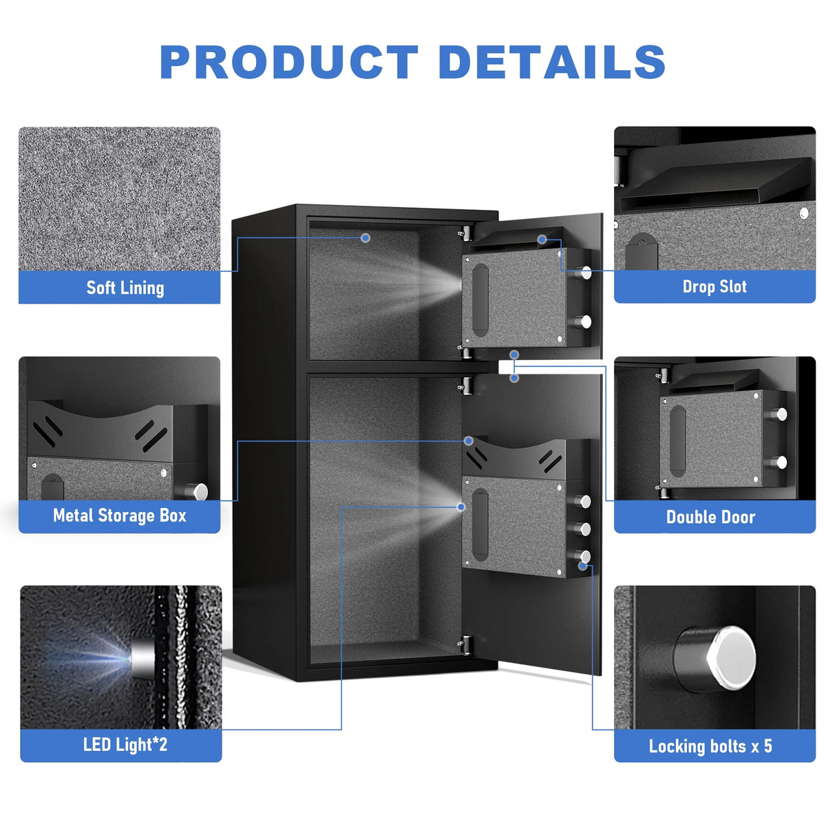 Silkight 6.5 Cu ft Home Safe Box - Fireproof  Depository Drop Safe with Backlit Keypad&Alarm System for Business Home