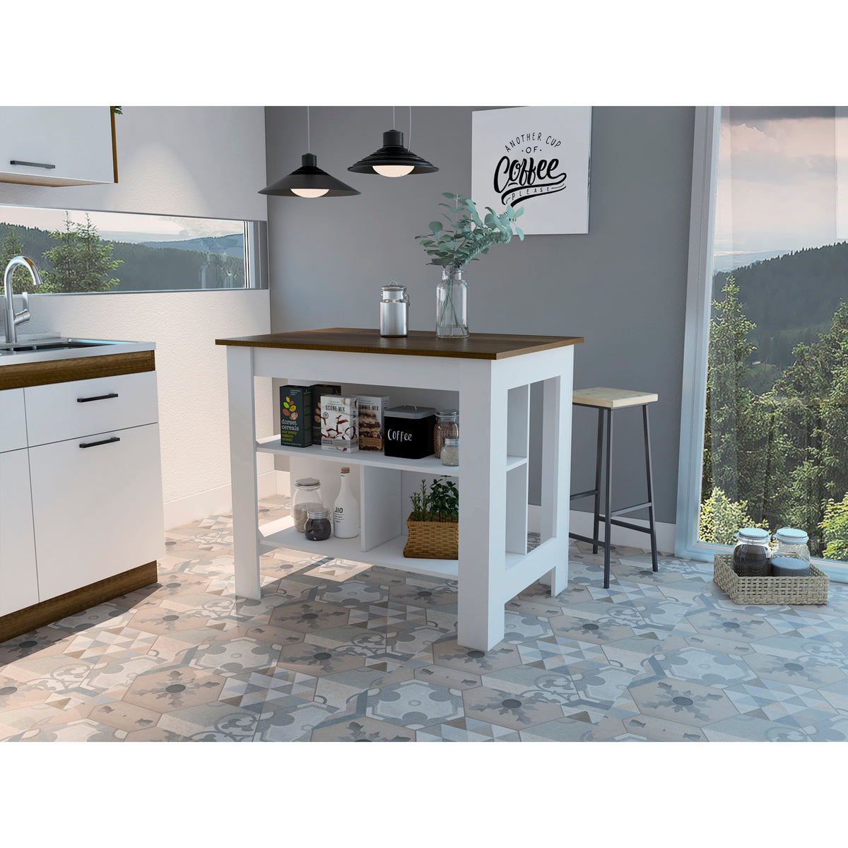 Dawn Whisper Rockaway 3-Shelf Kitchen Island Black Wengue and Light Oak