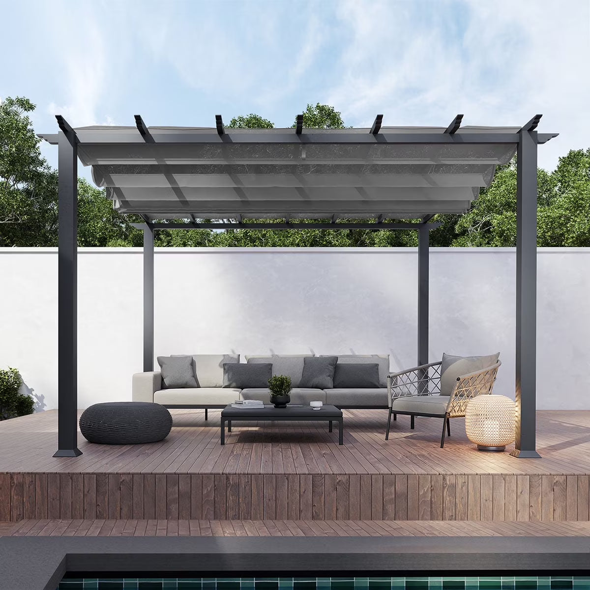 Paragon Outdoor 11'x11' Florence Aluminum Pergola in Grey with Adjustable Gray Canopy
