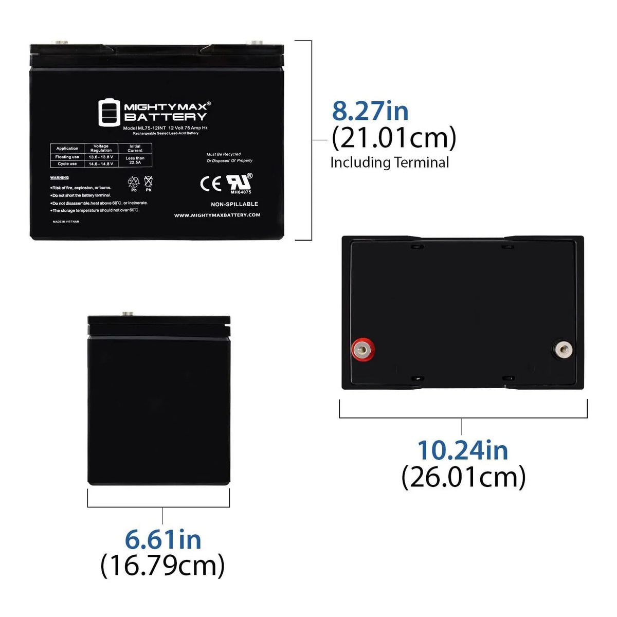 12V 75AH Internal Thread Battery for Pride Mobility Jazzy 1470