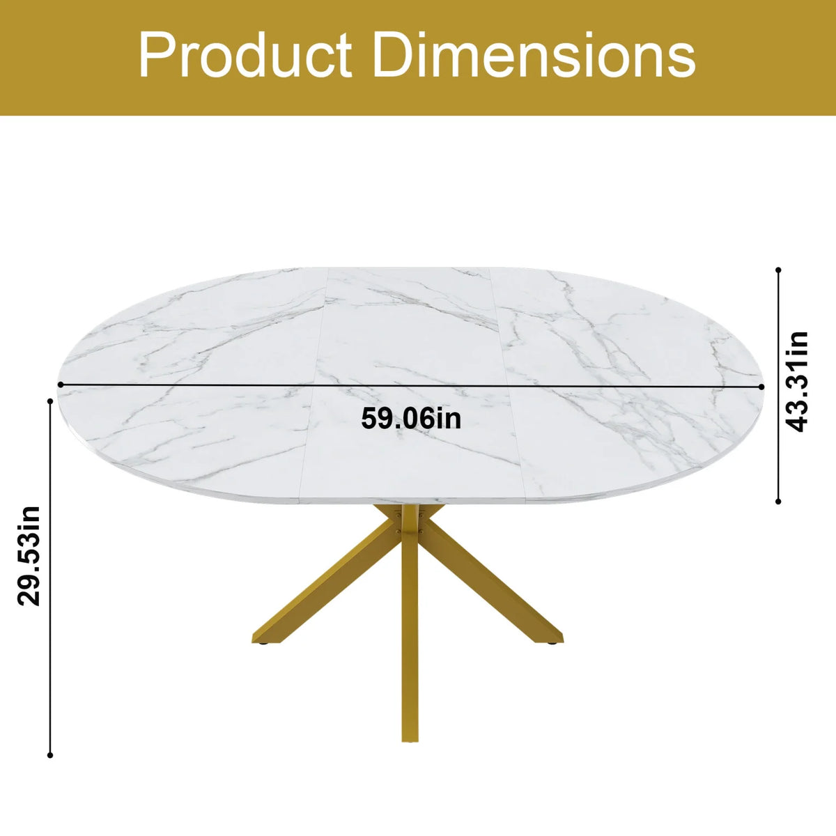 42"-59" Extendable Dining Table, Farmhouse Oval Kitchen Table with Removable Leaves and Metal Legs Support for Living Room, Walnut