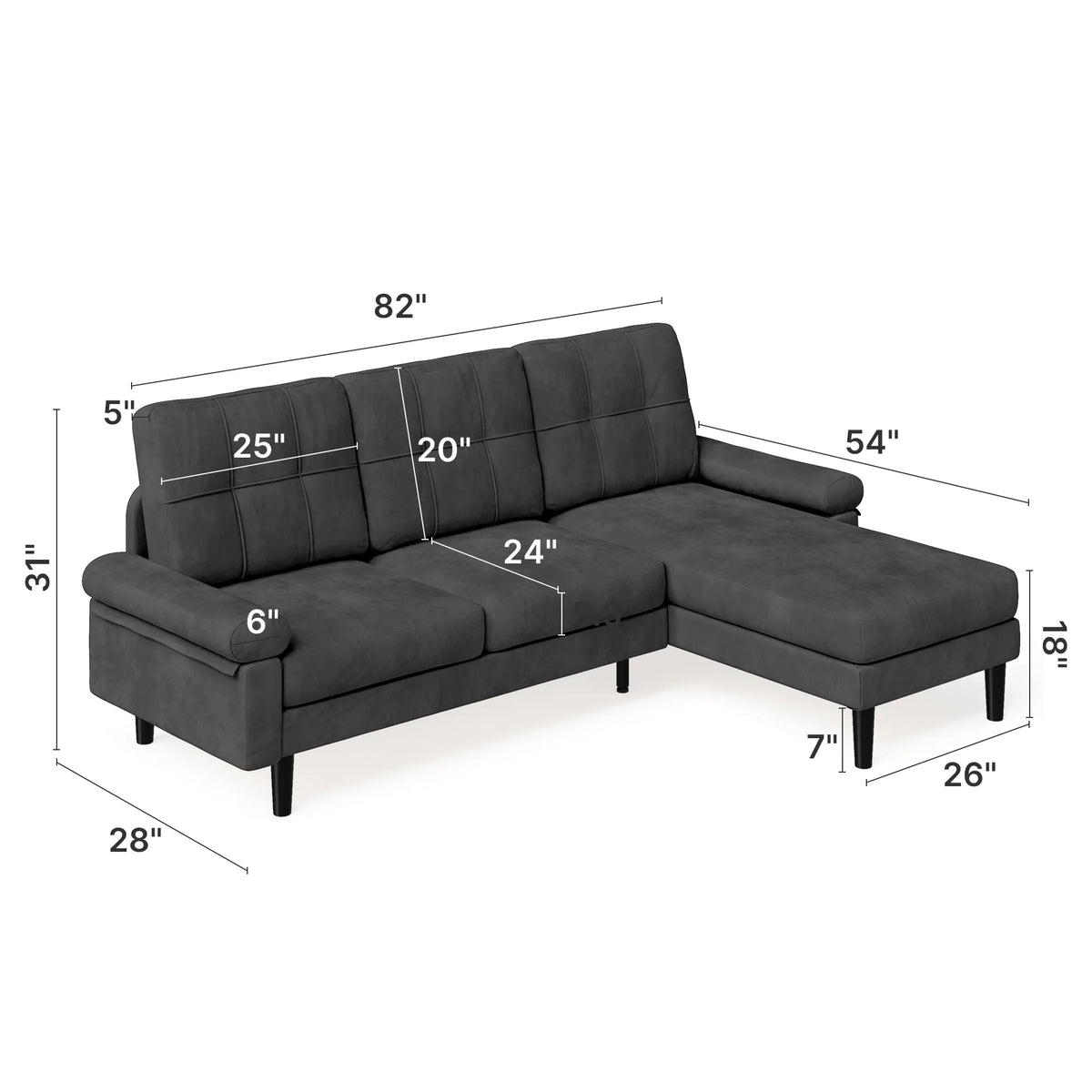 Lofka Sectional Couch, Convertible L Shaped Couches for Living Room, Upgraded Sofas for Small Spaces, Black
