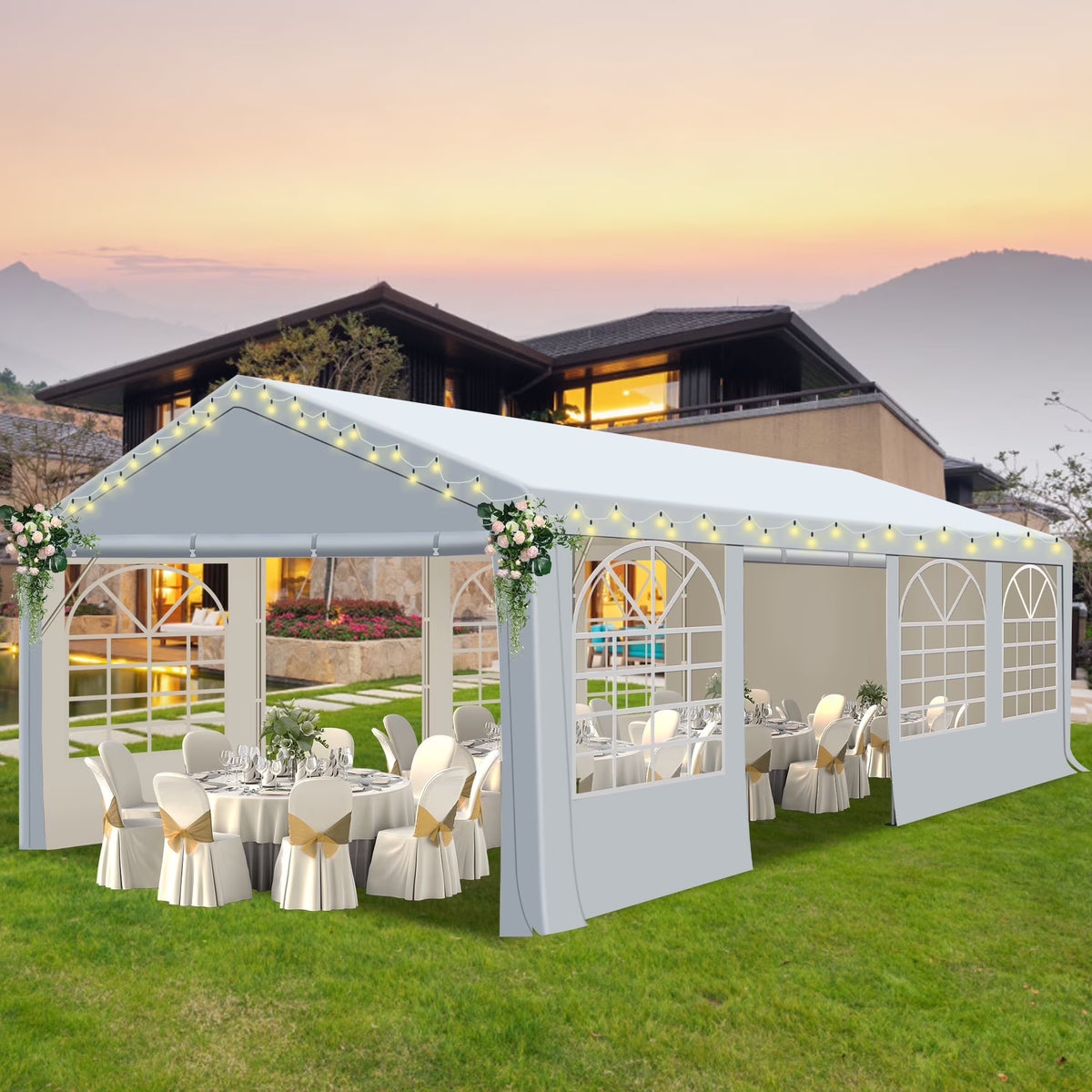 Gartooo 20'x20' Heavy Duty Party Tent, Outdoor Wedding Party Tent with Removable Sidewalls, Outdoor Canopy for Events