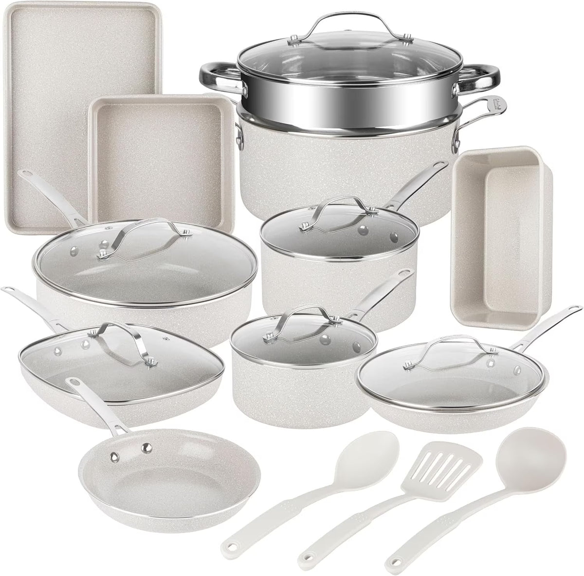 Granitestone 20 Pc Ceramic Cookware Set Nonstick, Pots and Pans Set Non Stick for Kitchen with Bakeware and Utensils, Ceramic Pan Set, Non Toxic Cookware Sets, Oven & Dishwasher Safe, Black