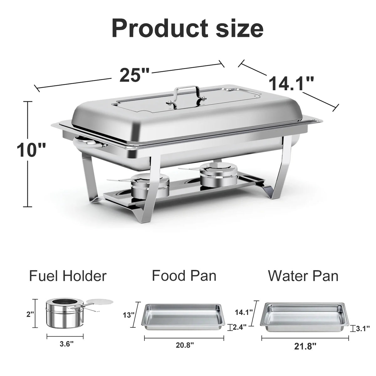 Bluebow 4 Pack Chafing Dishes for Buffet Set, Stainless Steel Catering Chafer, Serving Food Warmer with Lids, Food & Water Pans & Fuel Holders