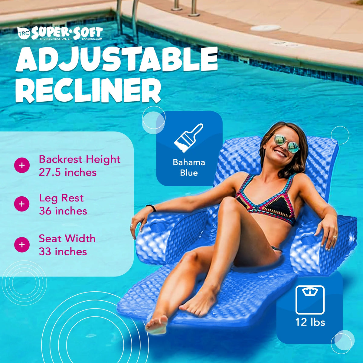 TRC Recreation Super Soft Adjustable Pool Recliner Float, Marina Blue