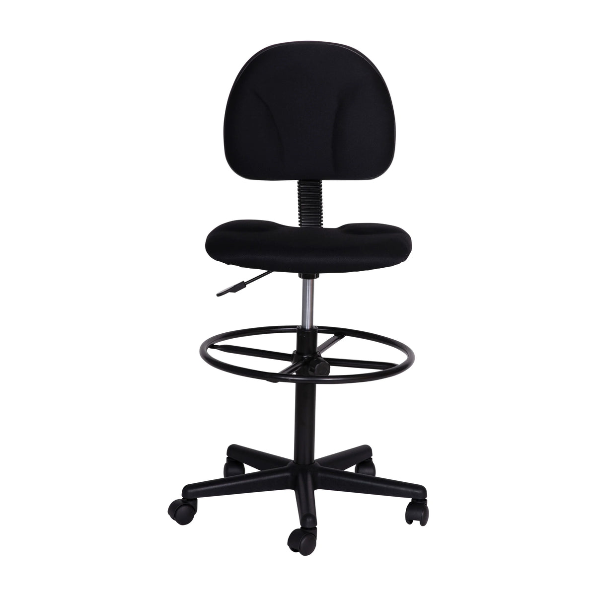 Emma  Oliver Black Fabric Drafting Chair (Cylinders: 22.5"-27"H, 26"-30.5"H)