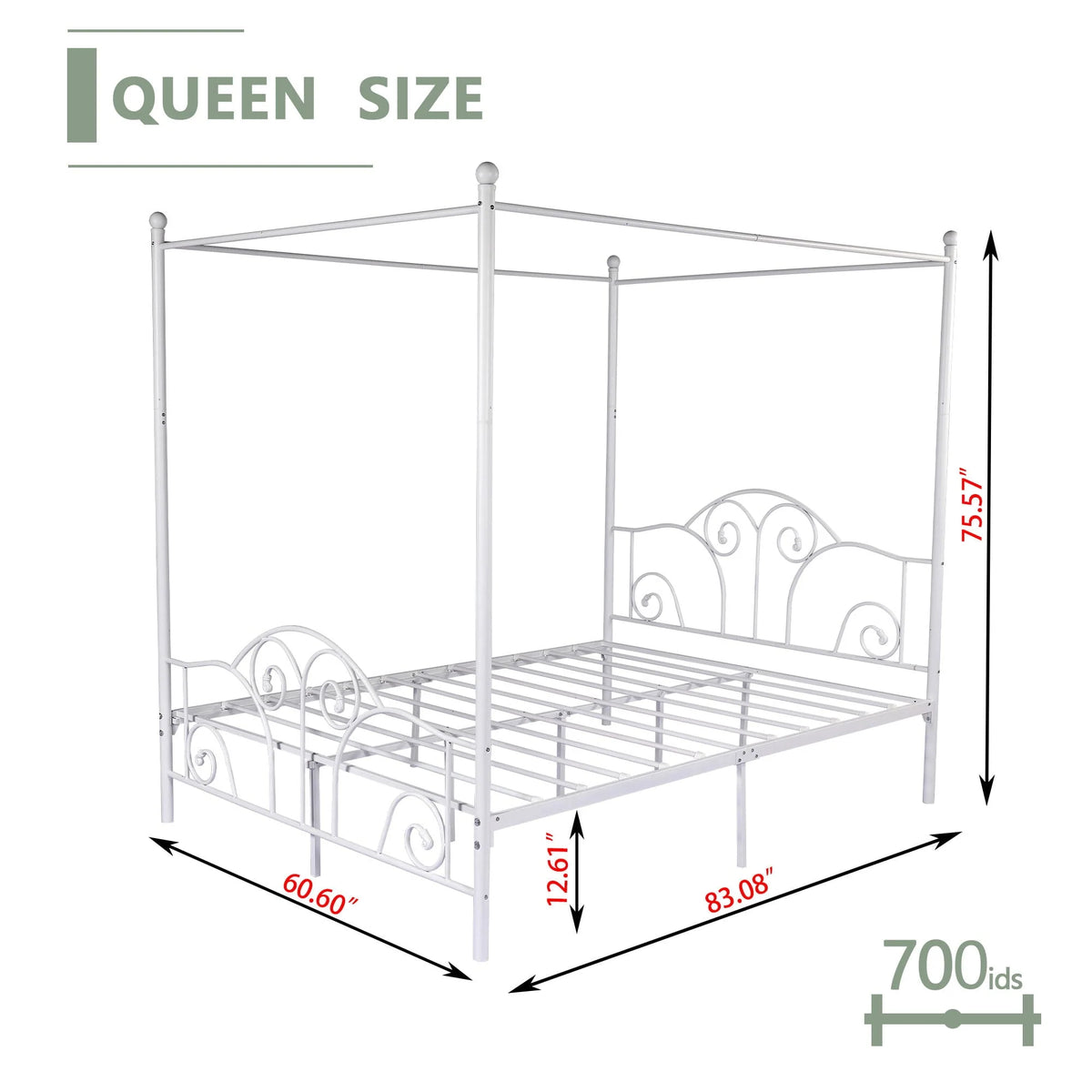 alazyhome Queen Size Canopy Metal Bed Frame, Metal Slat Support, White