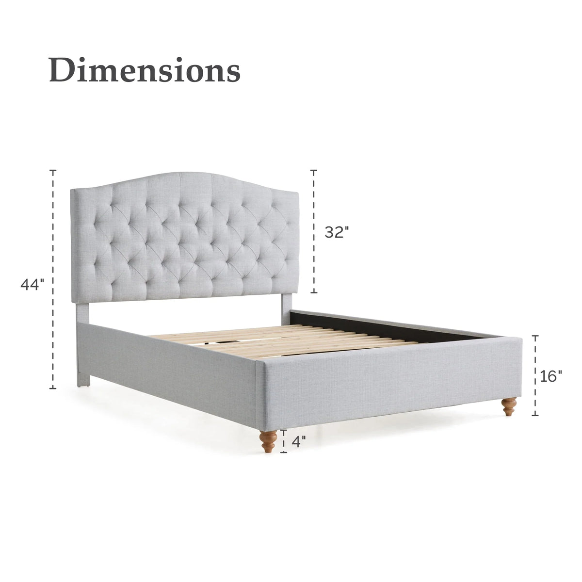 My Texas House Anna Upholstered Diamond Tufted Platform Bed, Queen, Light Gray