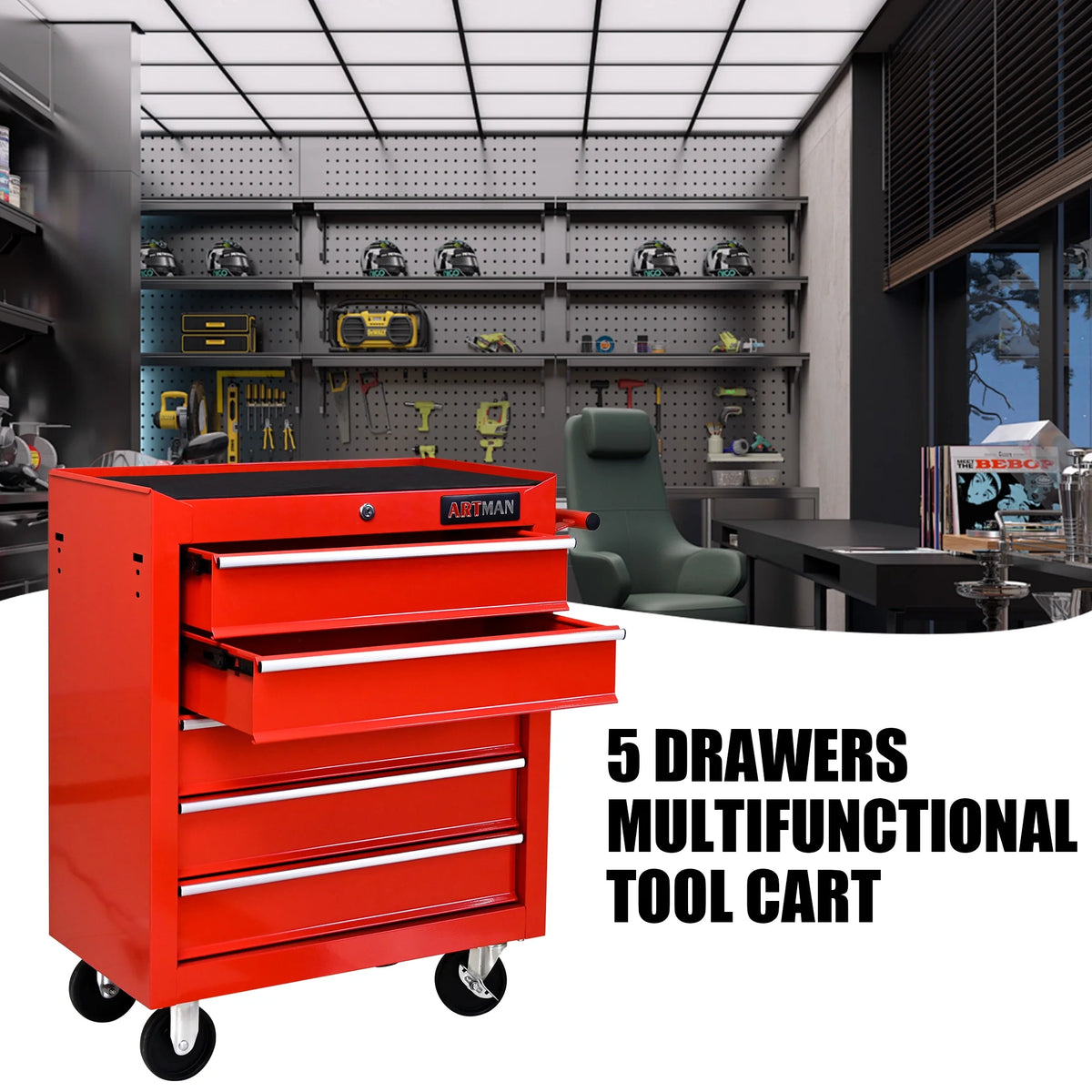 ARTMAN 5 Drawer Rolling Tool Chest, Tool Storage Cabinet  with Wheels and Drawers for Garage Warehouse