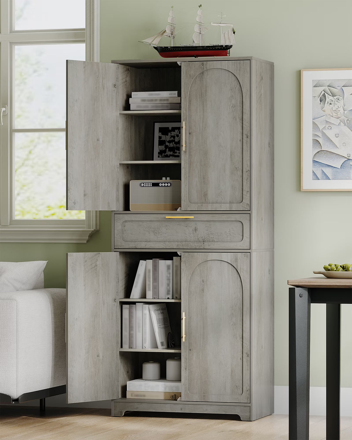 Kitchen Pantry Storage Cabinet, Freestanding Storage Cabinet with 4 Adjustable Shelves