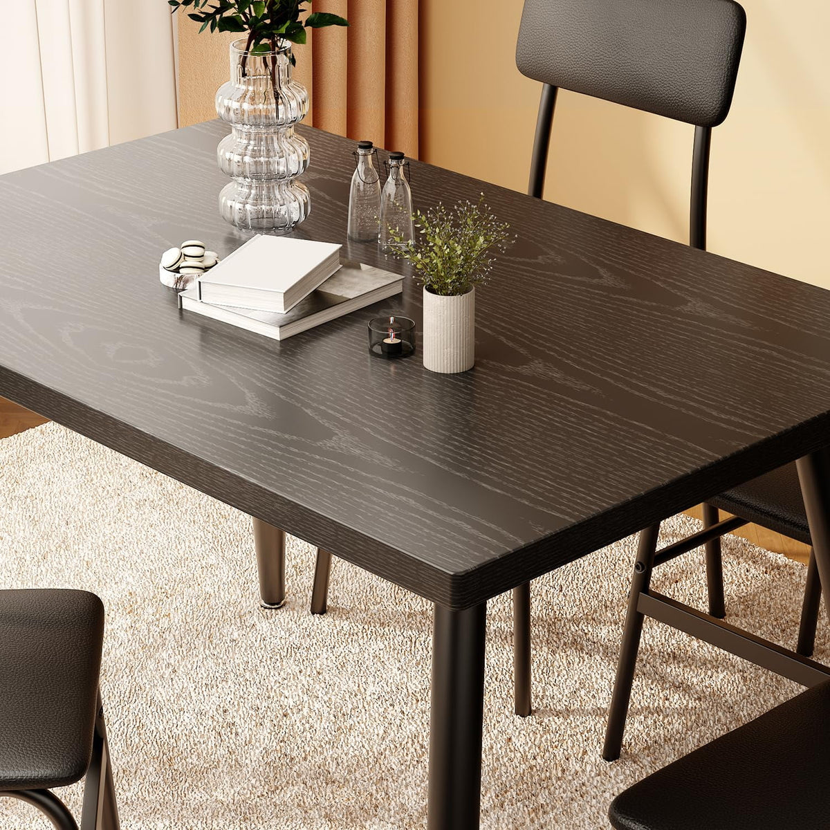 Aiho 5-Piece Modern Dining Set, Metal & Wood Table & 4 Chairs, Space-Saving for Small Spaces & Apartments, Retro