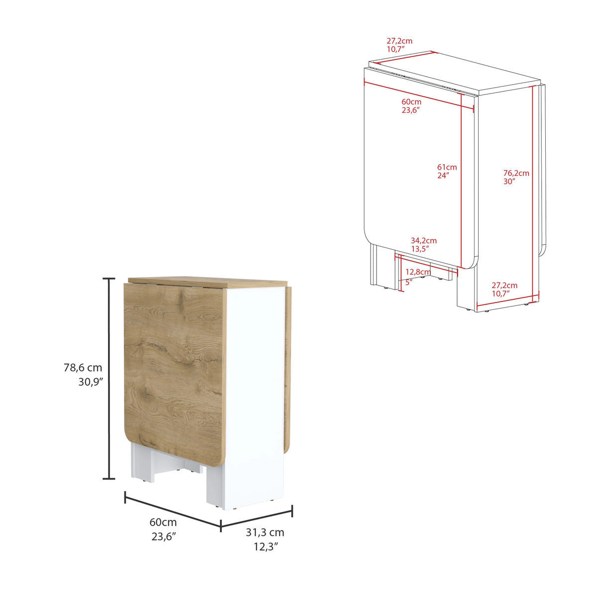 Gateleg Folding Table Space-Saving with Compact Design White / Macadamia